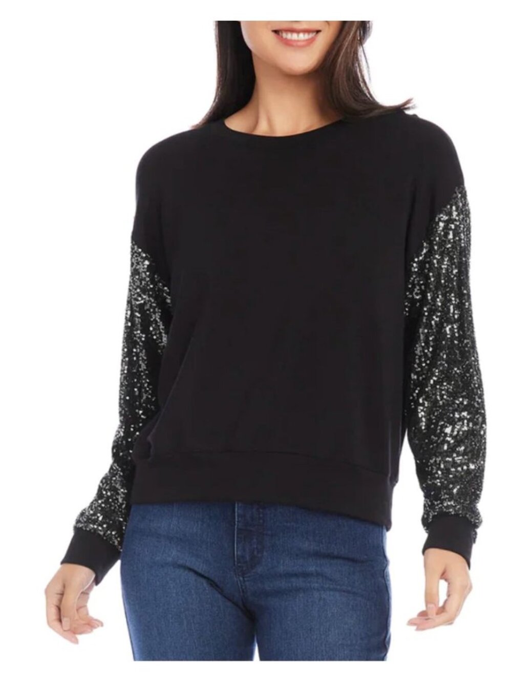 Karen Kane Black Sequin Sleeve Knit Top Size‎ 3X Shirt Tunic Evening Party